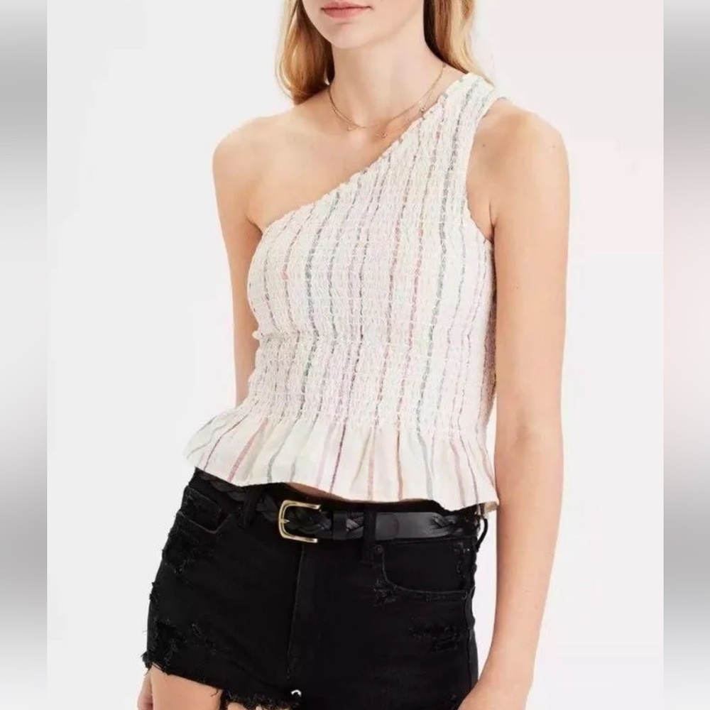 American Eagle Outfitters Striped One-Shoulder Tank Top